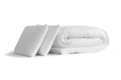 Pack lit complet 140x190 cm - Matelas + Sommier Gris (en kit) + 2 oreillers + Couette - Actimemo Relax