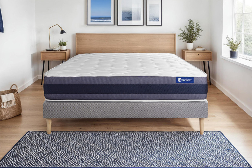 Ensemble Matelas Sommier 90x200 cm - Sommier Gris (en kit) - Actiflex Morpho