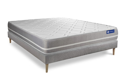 Ensemble Matelas Sommier 130x190 cm - Sommier Gris (en kit) - Actimemo Touch
