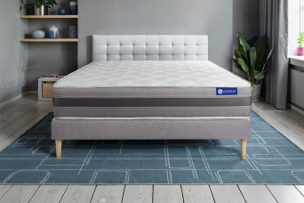Ensemble Matelas Sommier 130x190 cm - Sommier Gris (en kit) - Actilatex Relax