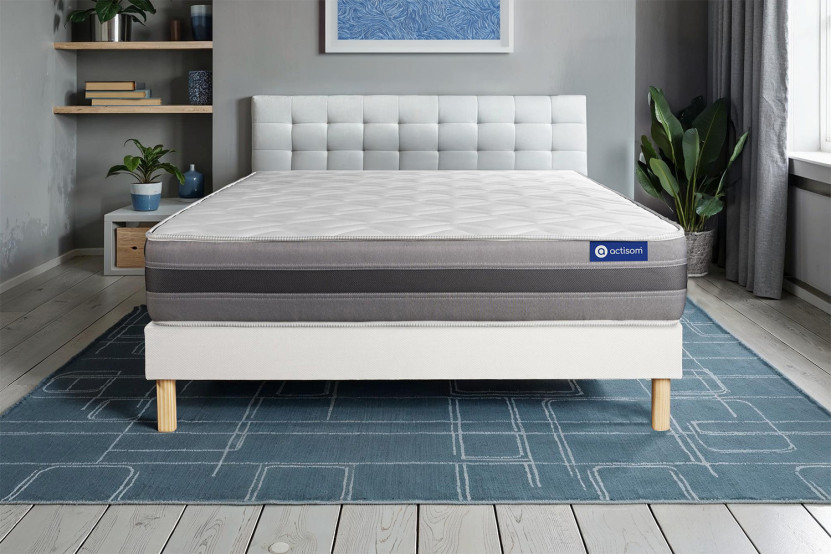 Ensemble Matelas Sommier 120x220 cm - Sommier Blanc (en kit) - Actimemo Relax