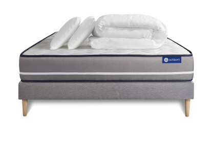 Pack lit complet 160x200 cm - Matelas + Sommier Gris (en kit) + 2 oreillers + Couette - Actilatex Pur