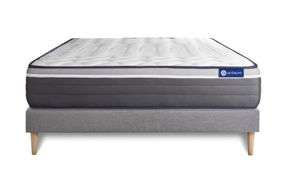 Ensemble Matelas Sommier 140x190 cm - Sommier Gris (en kit) - ActiMemo Plus