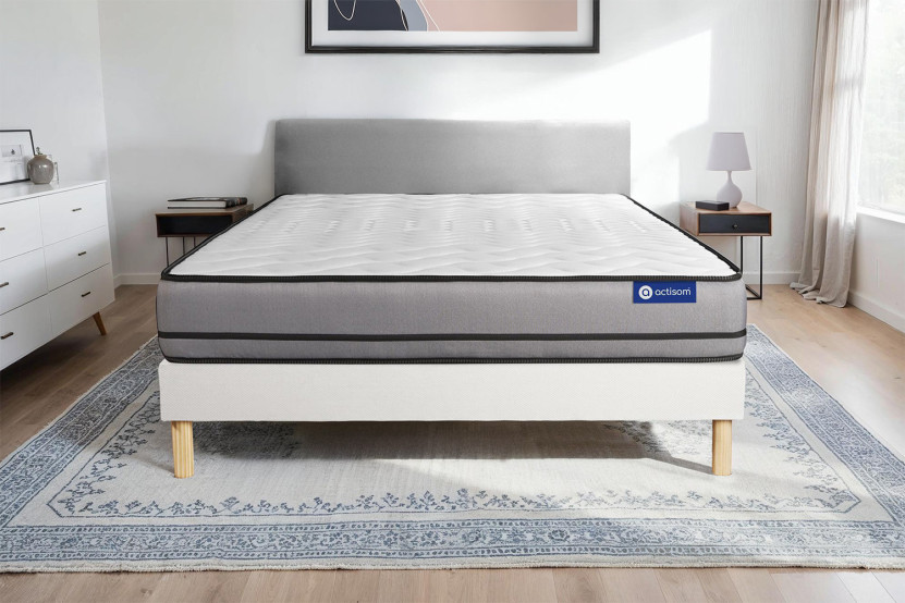 Ensemble Matelas Sommier 120x220 cm - Sommier Blanc (en kit) - Actimemo Night