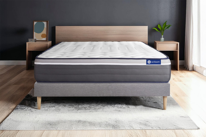 Ensemble Matelas Sommier 90x190 cm - Sommier Gris (en kit) - ActiMemo Plus