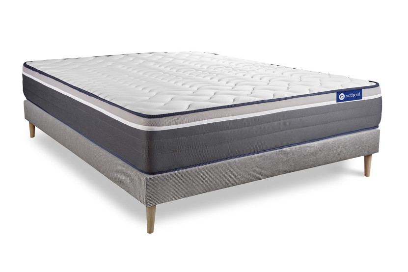 Ensemble Matelas Sommier 180x210 cm - Sommier Gris (en kit) - ActiMemo Plus
