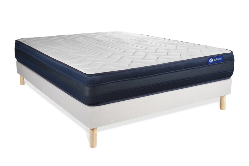 Ensemble Matelas Sommier 130x210 cm - Sommier Blanc (en kit) - Actimemo Tech