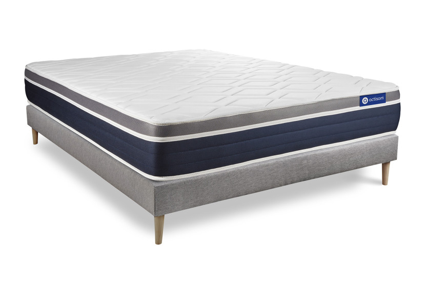 Ensemble Matelas Sommier 140x210 cm - Sommier Gris (en kit) - Actilatex Confort