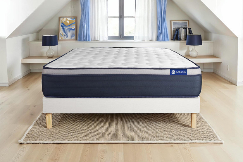 Ensemble Matelas Sommier 90x200 cm - Sommier Blanc (en kit) - Actilatex Max