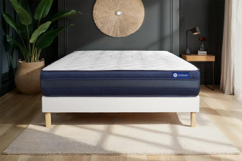 Ensemble Matelas Sommier 130x220 cm - Sommier Blanc (en kit) - Actimemo Tech