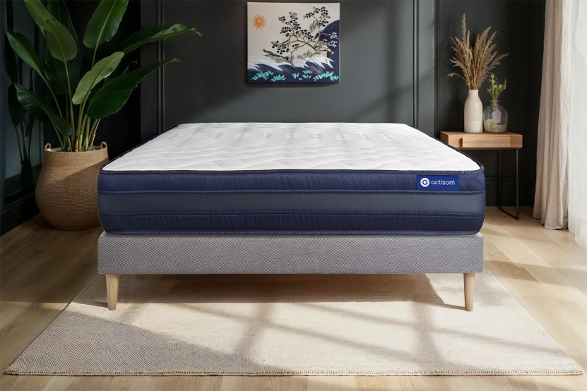 Ensemble Matelas Sommier 90x190 cm - Sommier Gris (en kit) - Actilatex Tech