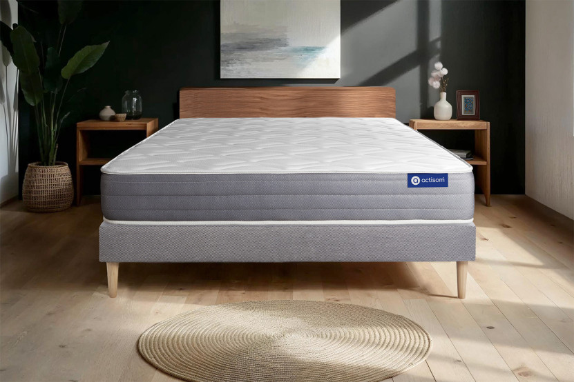 Ensemble Matelas Sommier 160x210 cm - Sommier Gris (en kit) - Actiflex Dream