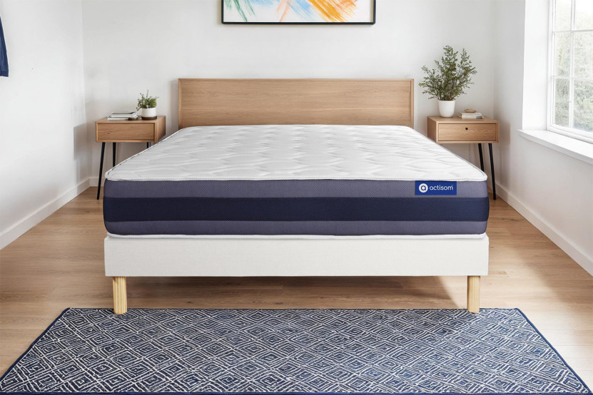 Ensemble Matelas Sommier 90x200 cm - Sommier Blanc (en kit) - Actimemo Morpho