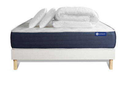 Pack lit complet 140x200 cm - Matelas + Sommier Blanc (en kit) + 2 oreillers + Couette - Actilatex Sleep
