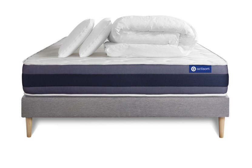 Pack lit complet 200x200 cm - Matelas + Sommier Gris (en kit) + 2 oreillers + Couette - Actilatex Morpho
