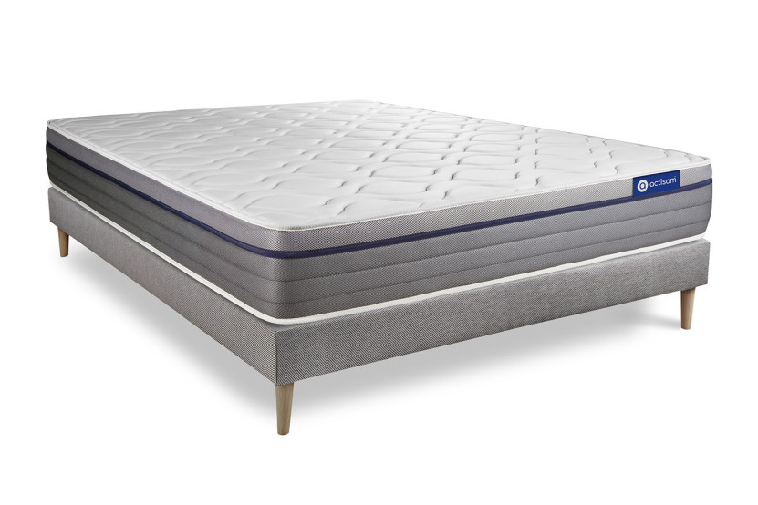 Ensemble Matelas Sommier 150x195 cm - Sommier Gris (en kit) - Actilatex Zen