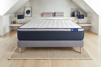 Ensemble Matelas Sommier 140x210 cm - Sommier Gris (en kit) - Actimemo Max