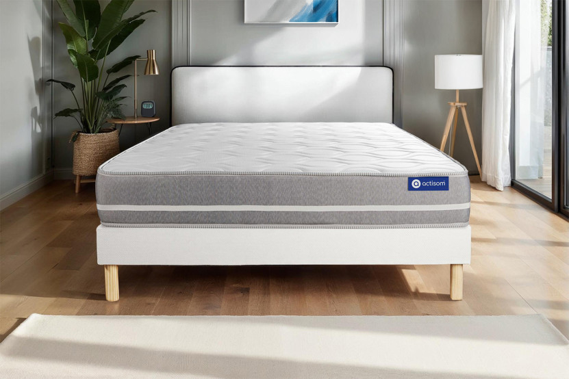 Ensemble Matelas Sommier 130x200 cm - Sommier Blanc (en kit) - Actilatex Touch