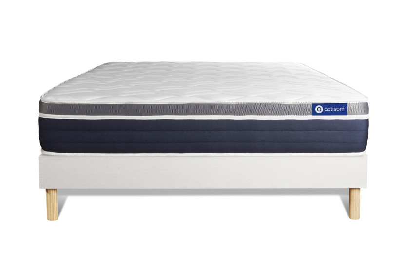 Ensemble Matelas Sommier 120x220 cm - Sommier Blanc (en kit) - Actimemo Confort