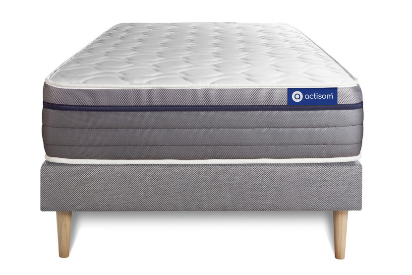 Ensemble Matelas Sommier 90x200 cm - Sommier Gris (en kit) - Actilatex Zen