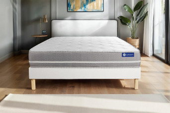 Ensemble Matelas Sommier 130x210 cm - Sommier Blanc (en kit) - Actimemo Touch