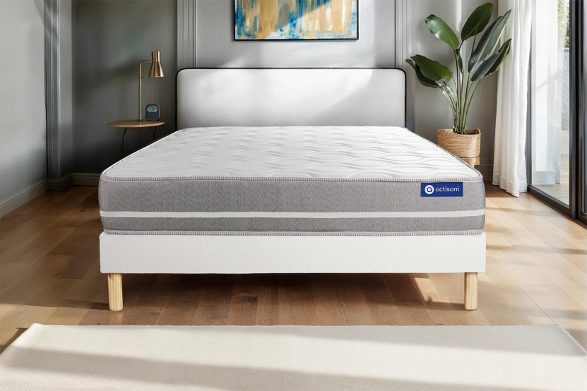 Ensemble Matelas Sommier 130x210 cm - Sommier Blanc (en kit) - Actimemo Touch