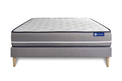 Ensemble Matelas Sommier 180x220 cm - Sommier Gris (en kit) - Actimemo Pur