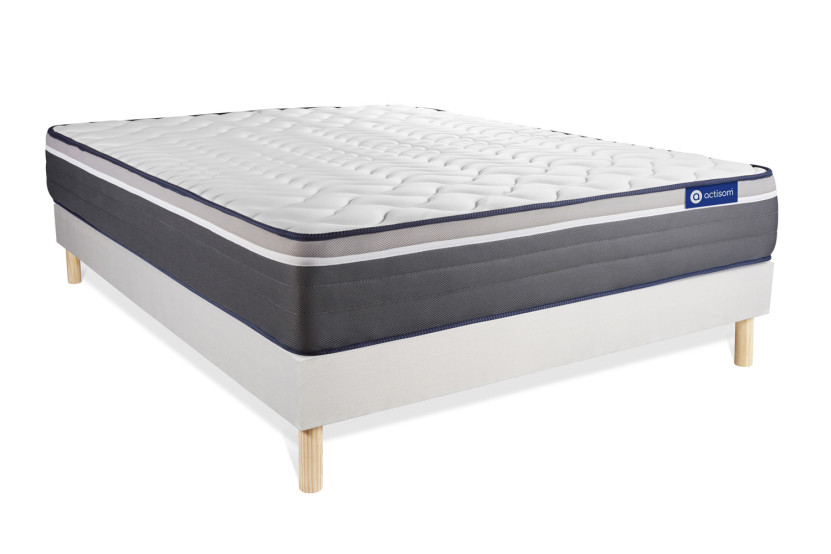Ensemble Matelas Sommier 130x210 cm - Sommier Blanc (en kit) - ActiMemo Plus
