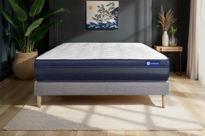 Ensemble Matelas Sommier 130x190 cm - Sommier Gris (en kit) - Actilatex Tech