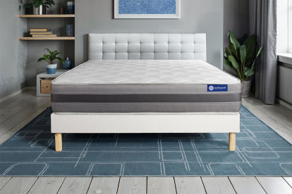 Ensemble Matelas Sommier 140x220 cm - Sommier Blanc (en kit) - Actimemo Relax