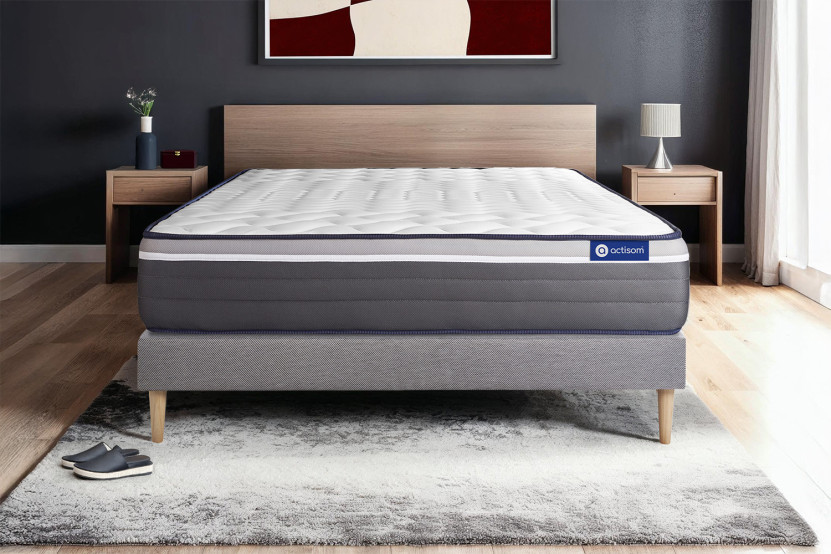 Ensemble Matelas Sommier 80x200 cm - Sommier Gris (en kit) - Actilatex Plus