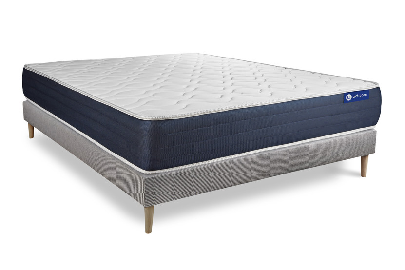 Ensemble Matelas Sommier 140x220 cm - Sommier Gris (en kit) - Actimemo Sleep