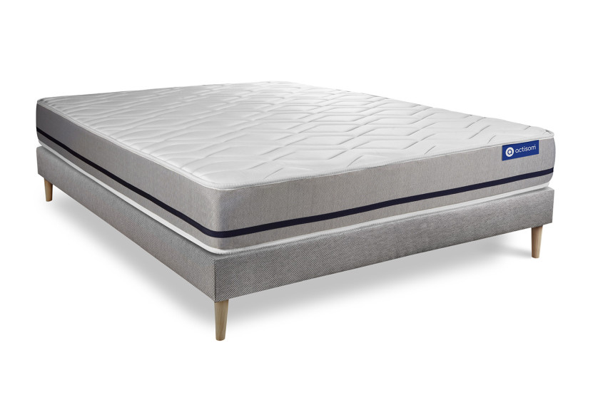 Ensemble Matelas Sommier 180x200 cm - Sommier Gris (en kit) - Actimemo Soft